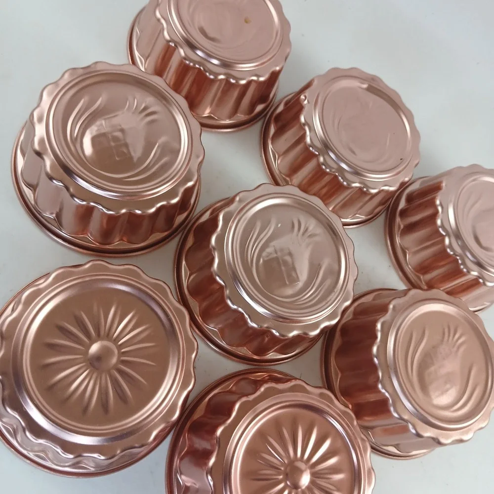 Copper-toned  Vintage Aluminum Individual Tart Jello-O Mold/Pan Set Of 8 3.5